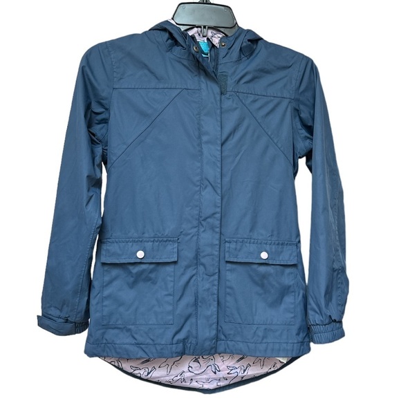 EUC Mountain Warehouse Navy Windbreaker, Hood Lavender Bunny Print Lining Zip Up - Picture 5 of 10